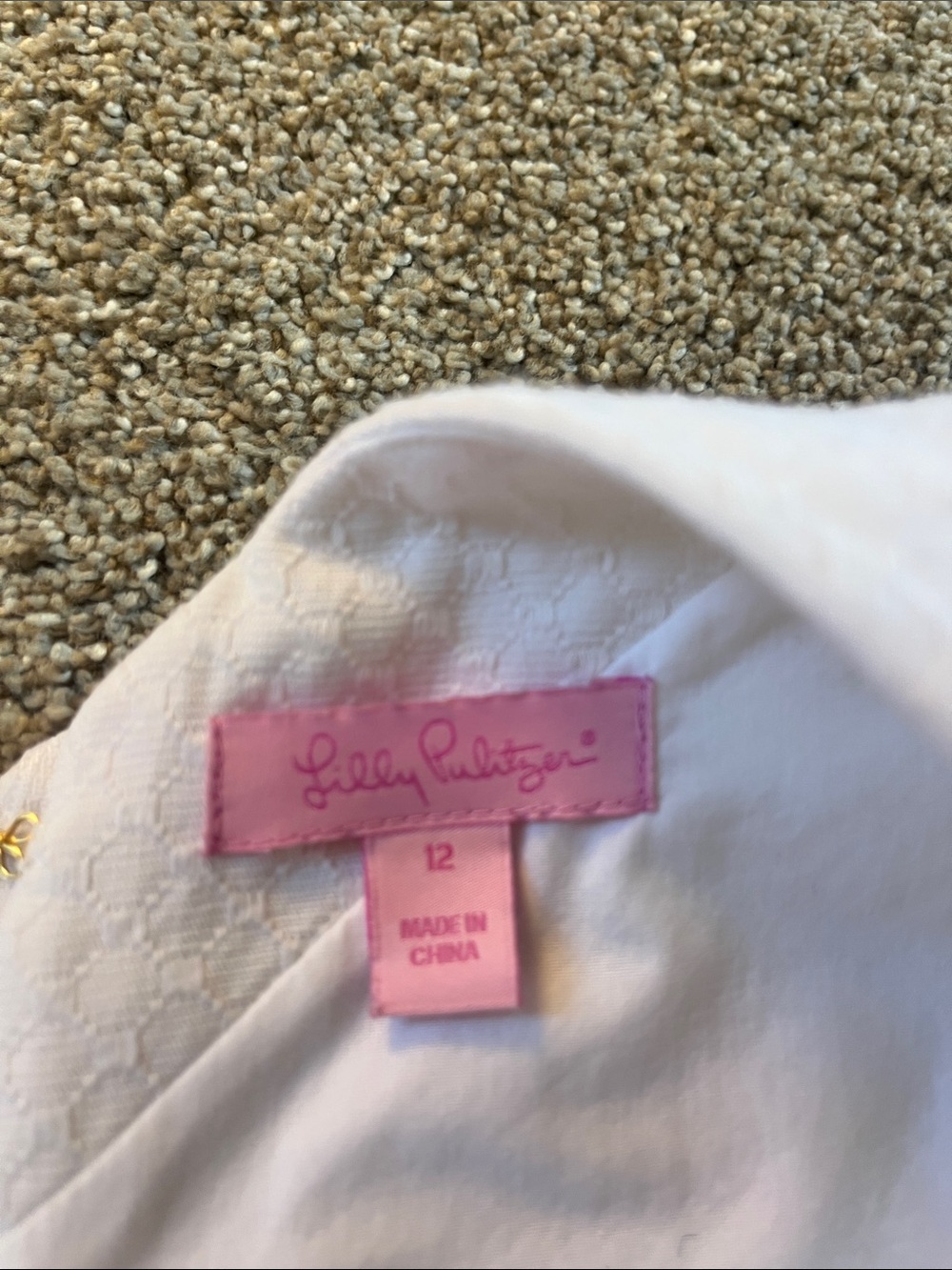Lilly Pulitzer Textured Cream Pink Coral Yellow Embroidered “Allura” Dress sz12 - Picture 9 of 11